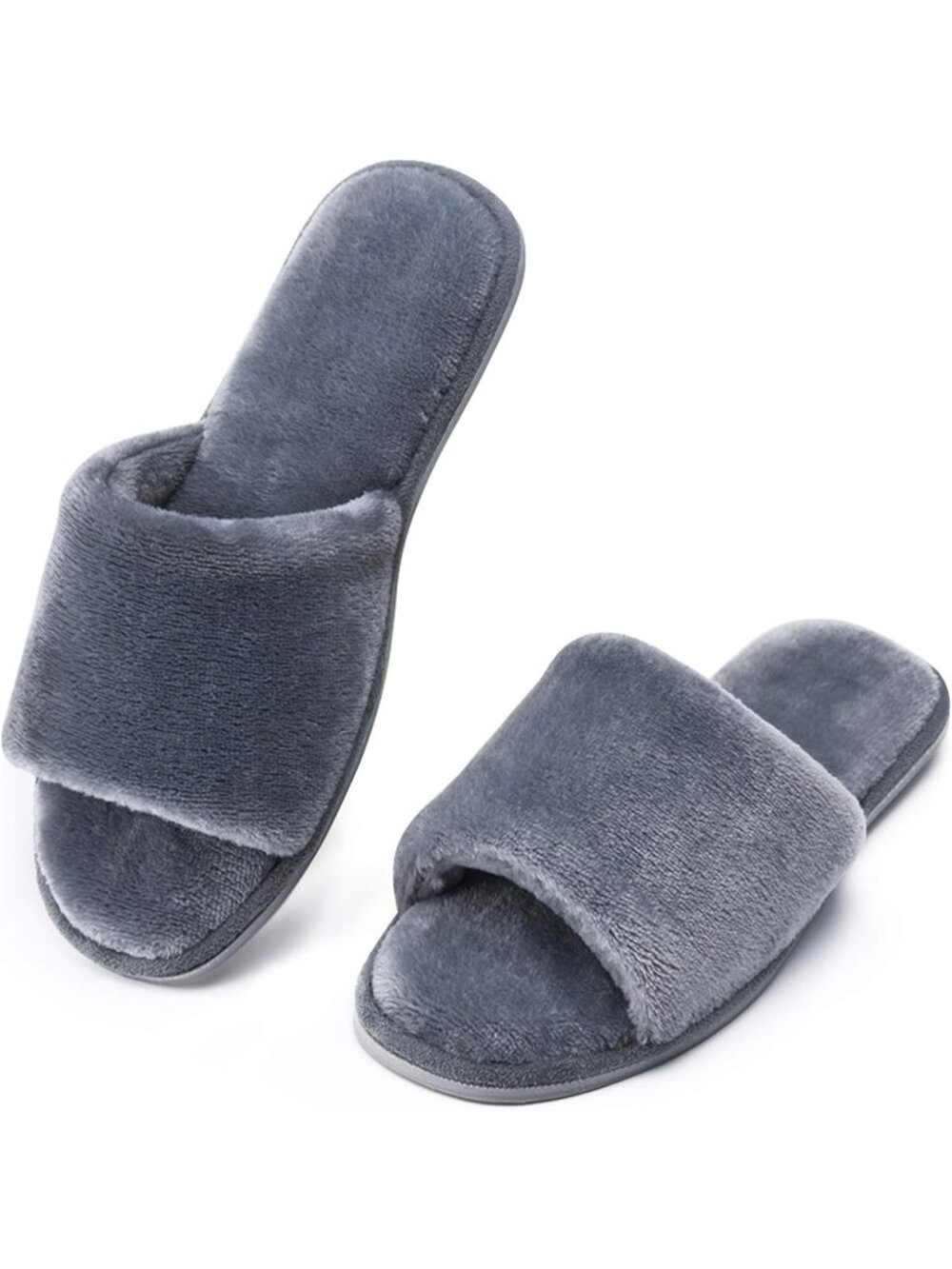 Women's Dark Grey Open Toe Cozy Memory Foam Flannel Breathable Indoor Slippers